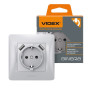 Розетка одинарная с заземлением и 2USB серебряный шелк VIDEX BINERA