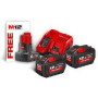 Энергокомплект MILWAUKEE, аккумулятор Li-Ion  M18 HNRG-122 (HВ12 2шт; з/у M12-18FC) + подарок аккумулятор M12 B6 4933464261